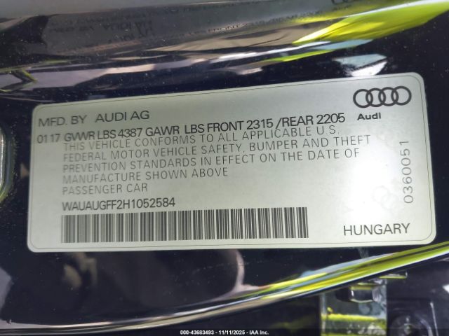 2017 AUDI A3 WAUAUGFF2H1052584 Photo 8