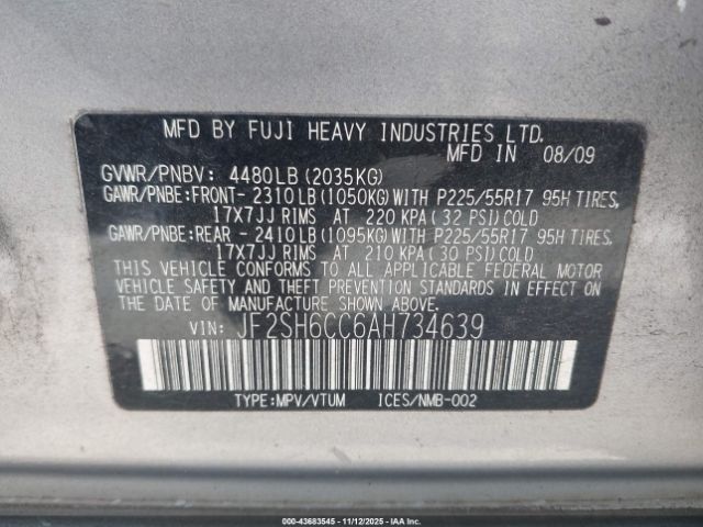2010 SUBARU FORESTER JF2SH6CC6AH734639 Photo 8