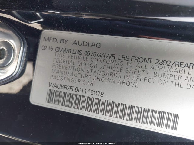 43683583 :رقم المزاد ، WAUBFGFF6F1116878 vin ، 2015 Audi A3 2.0t Premium مزاد بيع