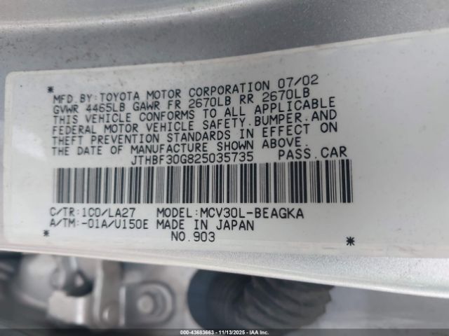 2002 LEXUS ES 300 JTHBF30G825035735 Photo 8