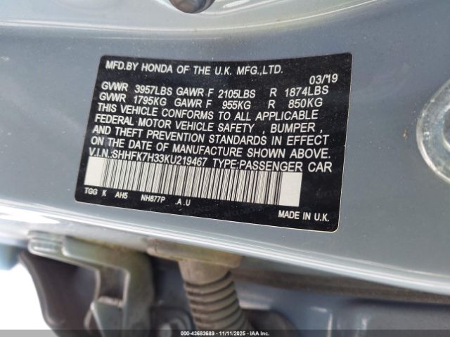 2019 HONDA CIVIC SHHFK7H33KU219467 Photo 8