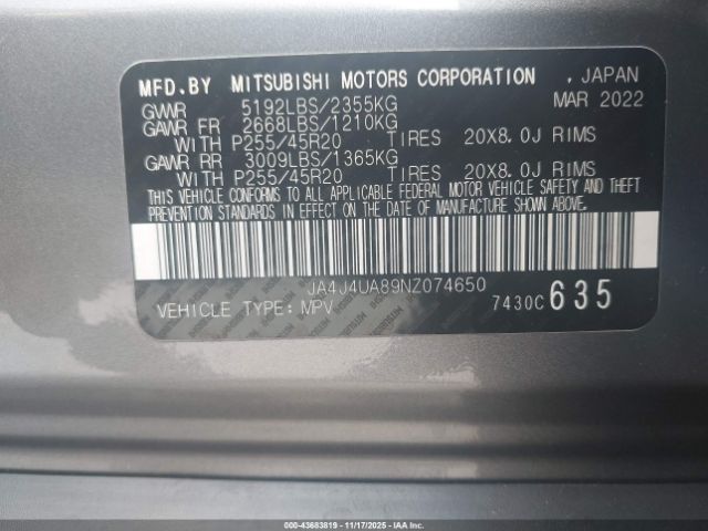2022 MITSUBISHI OUTLANDER JA4J4UA89NZ074650 Photo 8