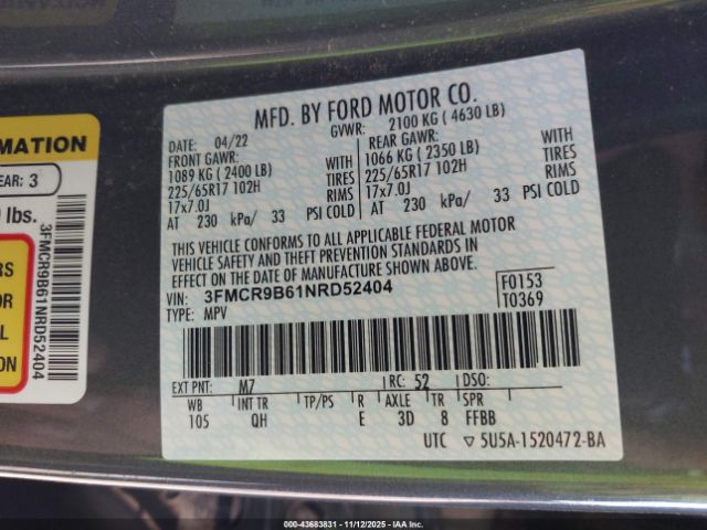 2022 FORD BRONCO SPORT 3FMCR9B61NRD52404 Photo 8