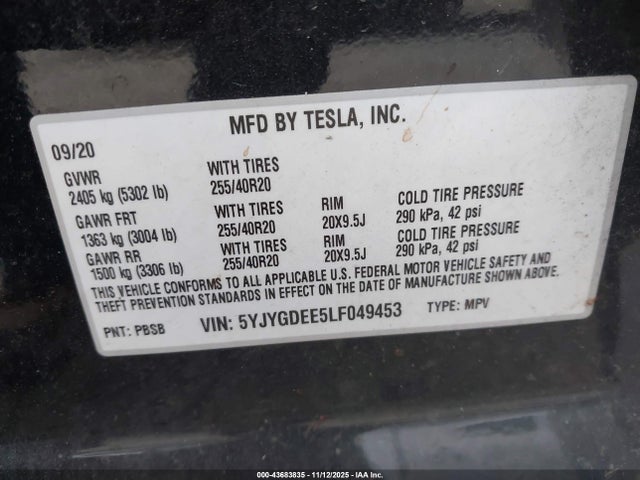 2020 TESLA MODEL Y 5YJYGDEE5LF049453 Photo 8