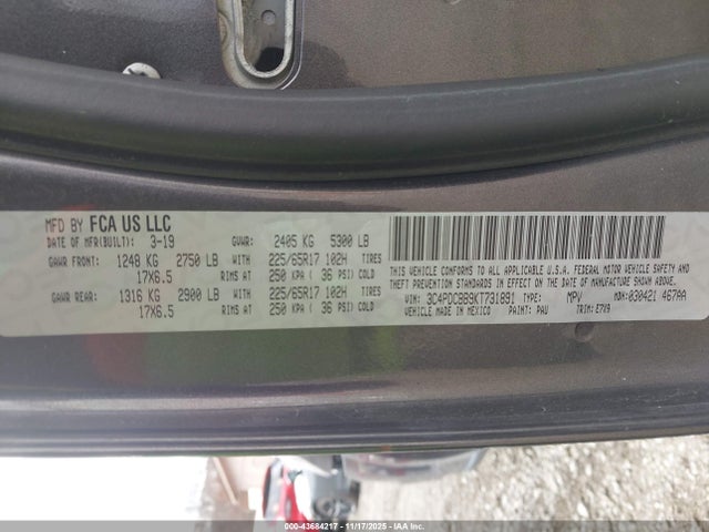 Dodge JOURNEY SE 2019 3C4PDCBB9KT731891 Image 9