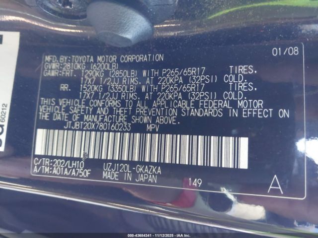 2008 LEXUS GX 470 JTJBT20X780160233 Photo 8