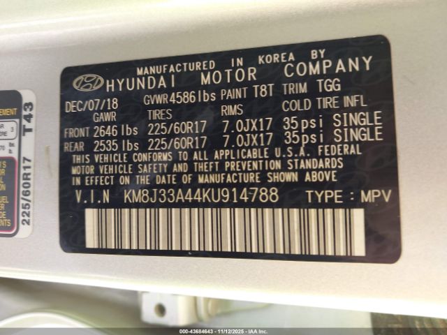 2019 HYUNDAI TUCSON KM8J33A44KU914788 Photo 8