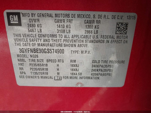 2016 CADILLAC SRX 3GYFNBE30GS574900 Photo 8