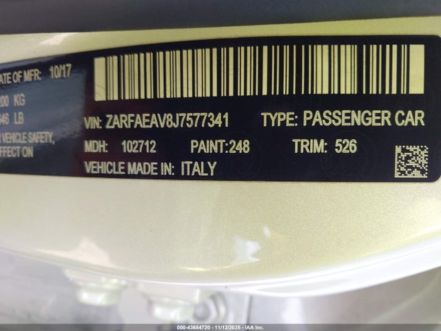 2018 ALFA ROMEO GIULIA ZARFAEAV8J7577341 Photo 8