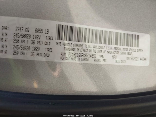 43684822 :رقم المزاد ، 2C4RC1GG2KR714051 vin ، 2019 Chrysler Pacifica Limited مزاد بيع
