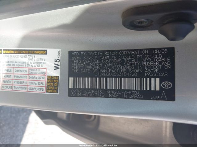 2005 TOYOTA PRIUS JTDKB20U553104720 Photo 8