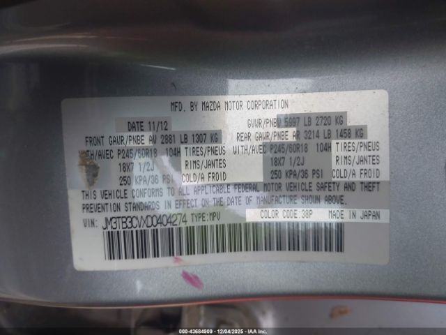 2013 MAZDA CX-9 JM3TB3CVXD0404274 Photo 8