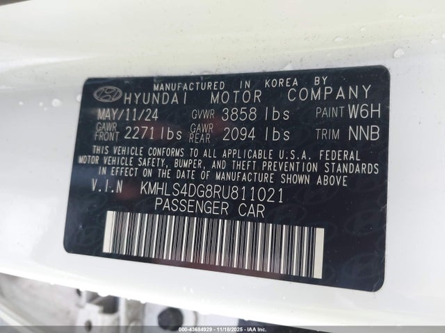 KMHLS4DG8RU811021 Hyundai ELANTRA SEL