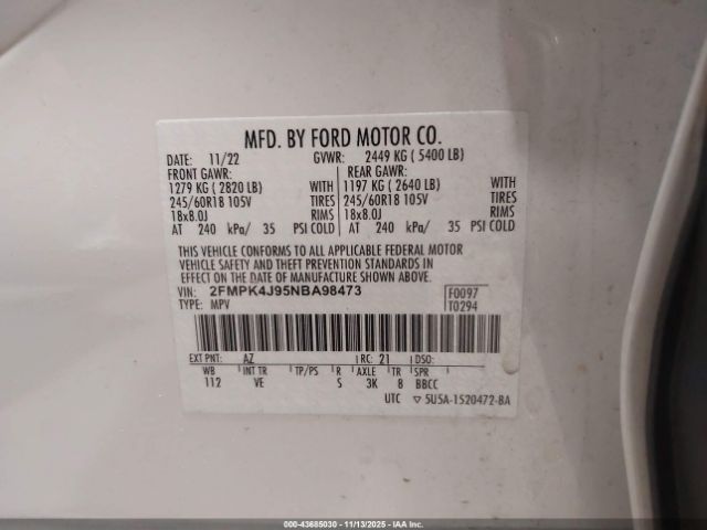 2022 FORD EDGE 2FMPK4J95NBA98473 Photo 8