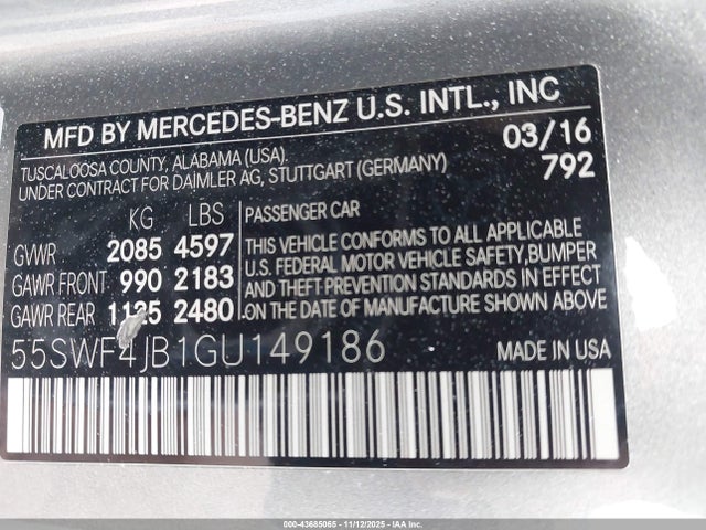 55SWF4JB1GU149186 Mercedes-Benz C 300 Sport