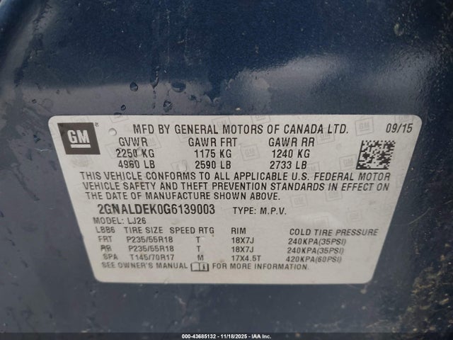 2GNALDEK0G6139003 Chevrolet Equinox Ltz