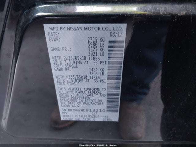 Nissan Pathfinder S 2017 5N1DR2MN7HC913210 Image 9