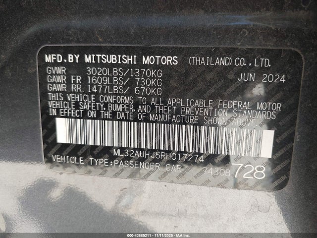 2024 MITSUBISHI MIRAGE ML32AUHJ5RH017274 Photo 8