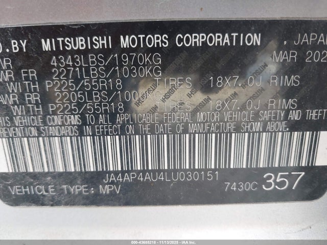 Продаж на аукціоні авто 2020 Mitsubishi Outlander Sport 2.0 Se, vin: JA4AP4AU4LU030151, номер лоту: 43685218