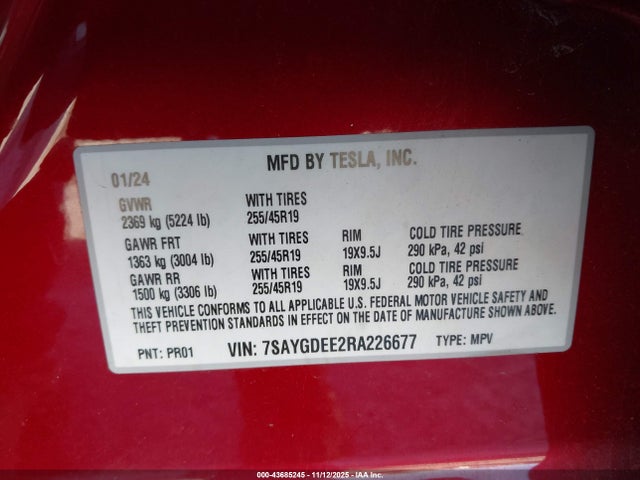 2024 TESLA MODEL Y 7SAYGDEE2RA226677 Photo 8