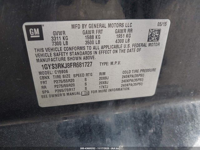 2015 CADILLAC ESCALADE ESV 1GYS3RKJ8FR681727 Photo 8