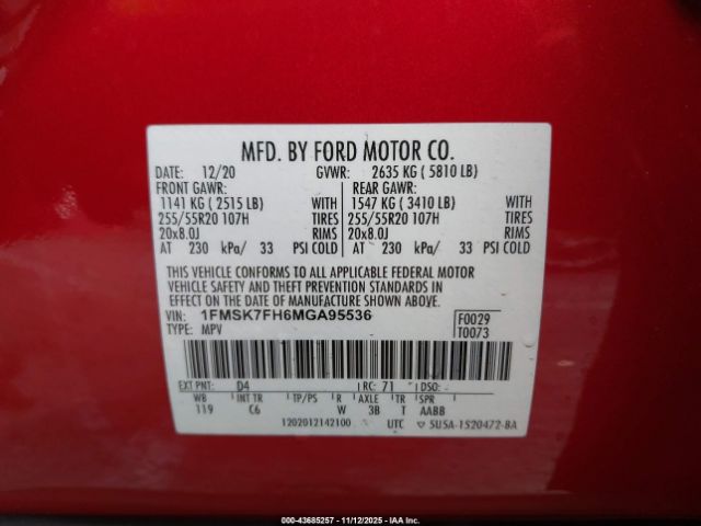 2021 FORD EXPLORER 1FMSK7FH6MGA95536 Photo 8