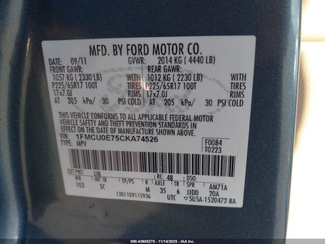 2012 FORD ESCAPE 1FMCU0E75CKA74526 Photo 8