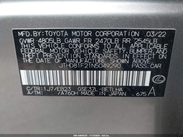 2022 LEXUS IS 300 JTHD81F21N5049290 Photo 8