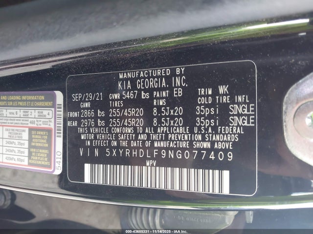 2022 KIA SORENTO 5XYRHDLF9NG077409 Photo 8