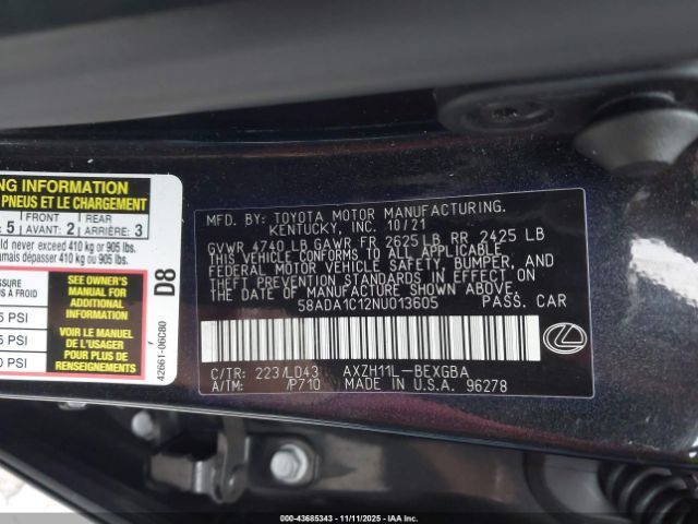 2022 LEXUS ES 300H 58ADA1C12NU013605 Photo 8