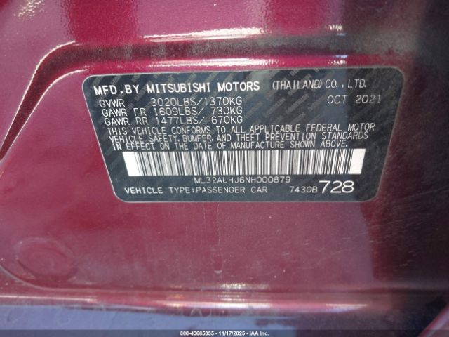 2022 MITSUBISHI MIRAGE ML32AUHJ6NH000879 Photo 8
