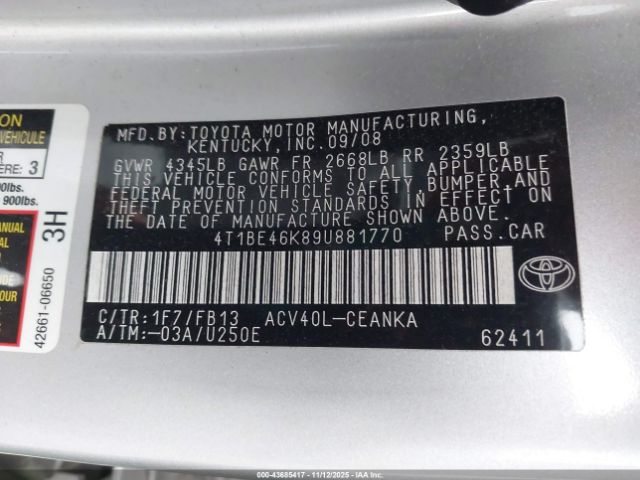 2009 TOYOTA CAMRY 4T1BE46K89U881770 Photo 8