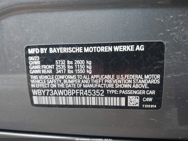 2023 Bmw I4 Edrive40 მანქანა იყიდება აუქციონზე, vin: WBY73AW08PFR45352, აუქციონის ნომერი: 43685428