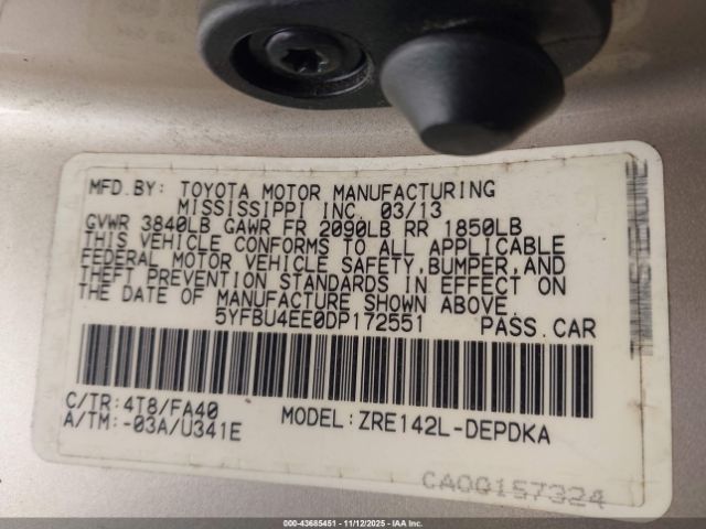 2013 TOYOTA COROLLA 5YFBU4EE0DP172551 Photo 8