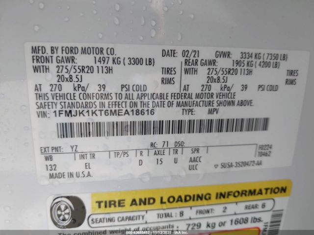 2021 FORD EXPEDITION 1FMJK1KT6MEA18616 Photo 8