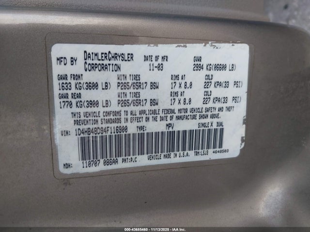 2004 DODGE DURANGO 1D4HB48D94F116900 Photo 8