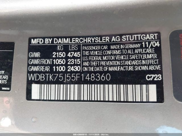 2005 MERCEDES-BENZ CLK 500 WDBTK75J55F148360 Photo 8