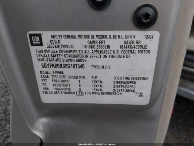 2005 CADILLAC ESCALADE ESV 3GYFK66N35G197348 Photo 8