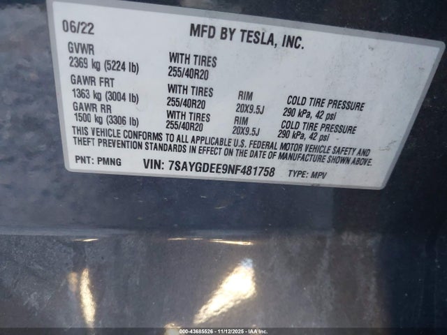 2022 TESLA MODEL Y 7SAYGDEE9NF481758 Photo 8
