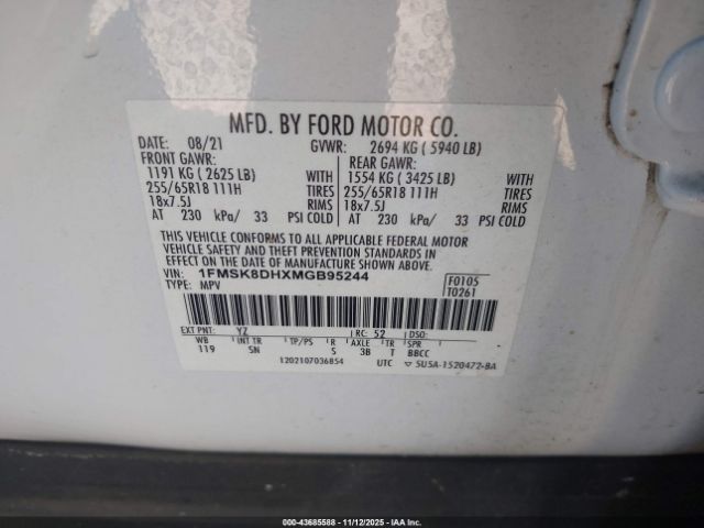 2021 FORD EXPLORER 1FMSK8DHXMGB95244 Photo 8