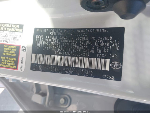 Toyota CAMRY SE 2022 4T1G11AK2NU064344 Image 9