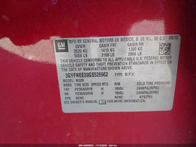 2016 CADILLAC SRX 3GYFNEE30GS526962 Photo 8