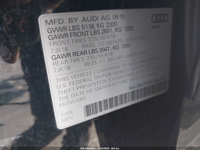 2019 AUDI Q3 WA1BECF37K1069398 Photo 8