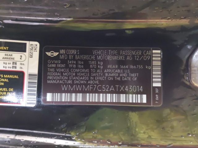 2010 MINI COOPER S WMWMF7C52ATX43014 Photo 8