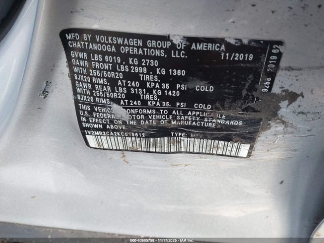 2019 VOLKSWAGEN ATLAS 1V2MR2CA2KC619612 Photo 8