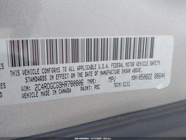 2017 DODGE GRAND CARAVAN 2C4RDGCG9HR780806 Photo 8