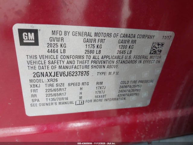 Chevrolet EQUINOX LT 2018 2GNAXJEV6J6237876 Image 9