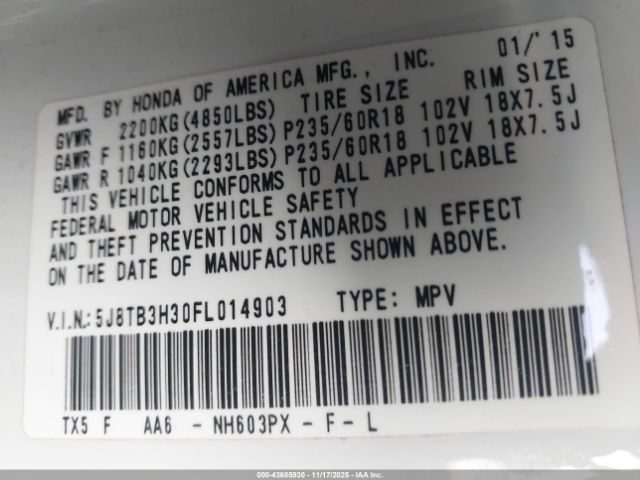 2015 ACURA RDX 5J8TB3H30FL014903 Photo 8