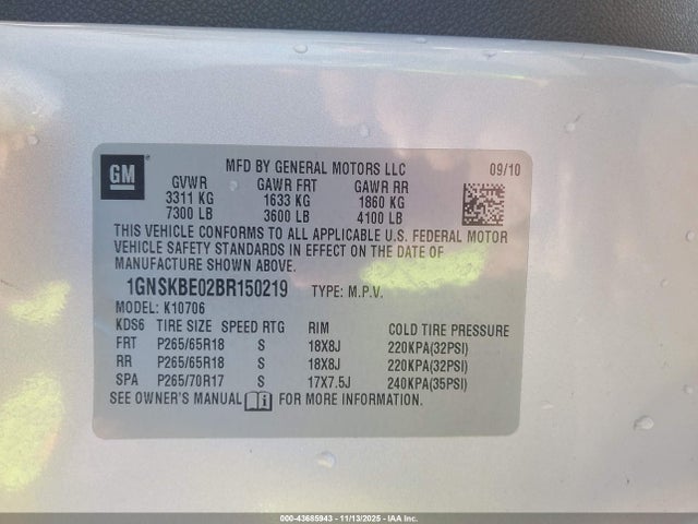 2011 CHEVROLET TAHOE 1GNSKBE02BR150219 Photo 8