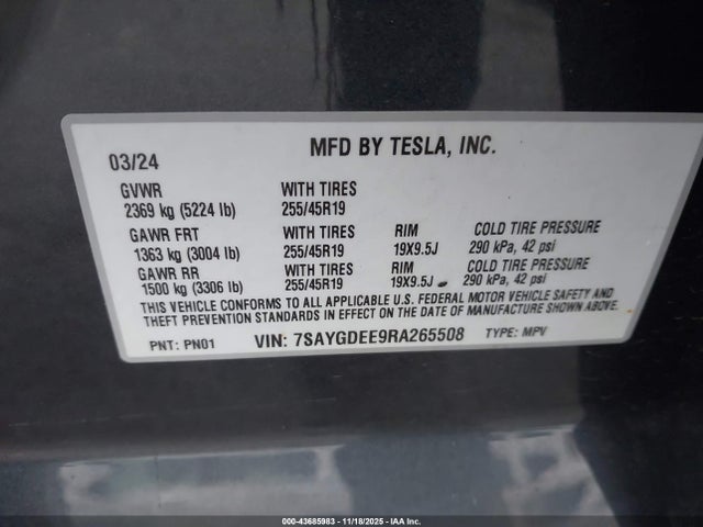 2024 TESLA MODEL Y 7SAYGDEE9RA265508 Photo 8